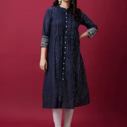 Globus Navy Cotton Striped Kurta image 2