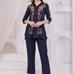 KALINI Embroidered Shirt Collar Shirt With Trousers-image-74