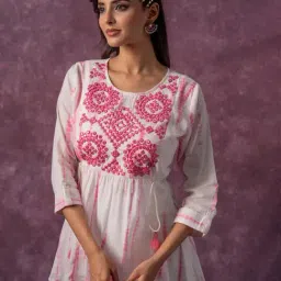 Juniper Pink Cotton Tunic with Thread & Mirror Work-image-22