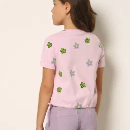 VERO MODA GIRL Lilac Cotton Floral Print T-Shirt image 2
