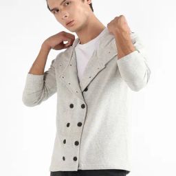 Campus Sutra Light Grey Cotton Regular Fit Hooded Jacket-picture-34