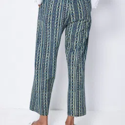 ANCESTRY Blue Cotton Abstract Print Regular Fit High Rise Pants image 2