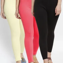 Gracit Black & Peach Mid Rise Leggings - Pack Of 3 image 1