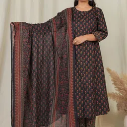 Aramya Women Ethnic Motifs Printed Regular Pure Cotton Kurta with Trousers & With Dupatta-picture-20