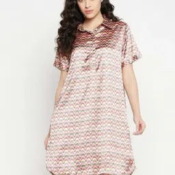 Clovia Multi Satin Regular Fit Printed Nighties-image-86