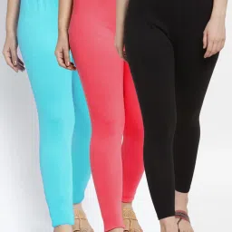 Gracit Black & Peach Mid Rise Leggings - Pack Of 3 image 1