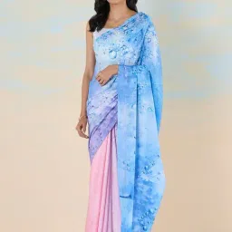 navyasa by liva Blue & Pink Printed Saree With Unstitched Blouse-picture-37