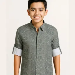 Charchit Boys Dark Green Cotton Printed Regular Fit Shirt-image-39