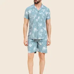 Sweet Dreams Light Blue Regular Fit Printed Shirt & Shorts Set-image-52
