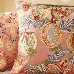 Pure Home and Living Light Pink Cotton Threadwork Square Cushion Cover image 2