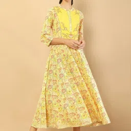 Soch Yellow Cotton Floral Print Anarkali Kurta image 1