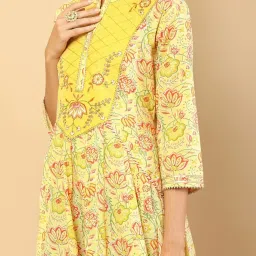 Soch Yellow Cotton Floral Print Anarkali Kurta image 5