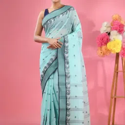 CHARUKRITI Blue Cotton Woven Saree Without Unstitched Blouse-picture-12