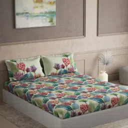 DDecor Red Cotton 145TC Floral Print Bedsheet with 2 Pillow Cover-picture-15