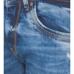 Spykar Mid Blue Cotton Skinny Fit Distressed Jeans image 4