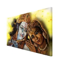 999store Brown & Yellow Divine Couple Krishna And Radha Together Canvas Painting image 3