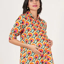 angloindu Geometric Print Crepe Shirt Style Longline Top image 5