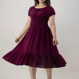 NEW ICON COLLECTION Women Puff Sleeve Smocked Fit & Flare Dress-image-47