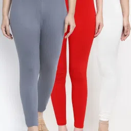 Gracit White & Red Mid Rise Leggings - Pack Of 3 image 1