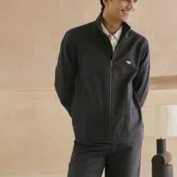 Andamen Black Blended Regular Fit Solid Bomber Jacket-picture-0