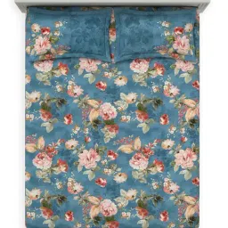 DDecor Blue Cotton 145TC Floral Print Bedsheet with 2 Pillow Cover image 3
