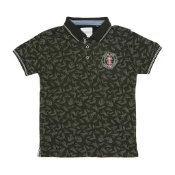 Octave Kids Dark Olive Cotton Floral Polo T-Shirt image 1