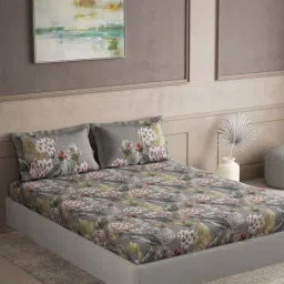 DDecor Grey Cotton 145TC Floral Print Bedsheet with 2 Pillow Cover-image-5