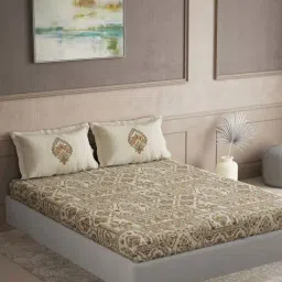 DDecor Yellow Cotton 145TC Printed Bedsheet with 2 Pillow Cover-image-74