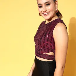 Antheaa Maroon Embellished All That Glitters Top image 3