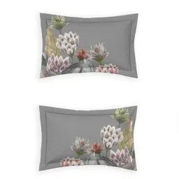 DDecor Grey Cotton 145TC Floral Print Bedsheet with 2 Pillow Cover image 4