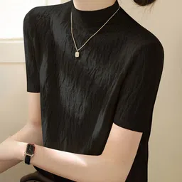 Outzidr Women Solid Short Sleeves Casual Top-image-31
