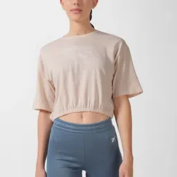 Reebok Beige Logo Print Sports Cropped T-Shirt-picture-25
