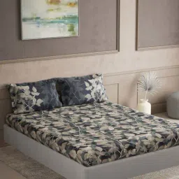 DDecor Blue Cotton 145TC Printed Bedsheet with 2 Pillow Cover-picture-13