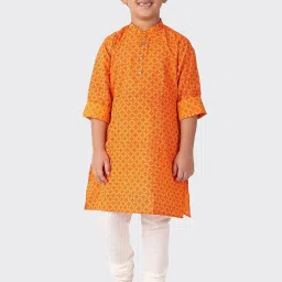 Fabindia Kids Orange Cotton Printed Full Sleeves Kurta image 1