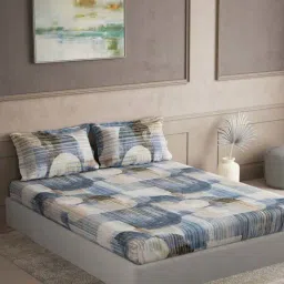 DDecor Blue Cotton 145TC Printed Bedsheet with 2 Pillow Cover-image-63