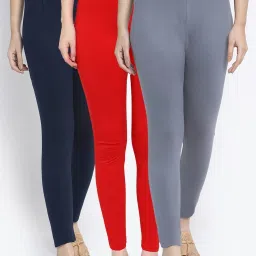 Gracit Red & Grey Mid Rise Leggings - Pack Of 3 image 1
