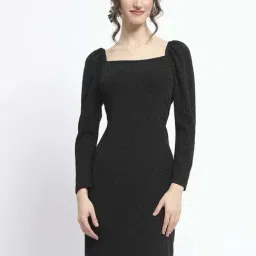 MADAME Black Embellished Shift Dress-image-79