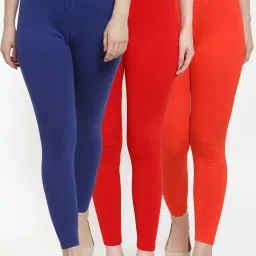 Gracit Red & Blue Mid Rise Leggings - Pack Of 3 image 1