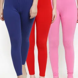 Gracit Red & Blue Mid Rise Leggings - Pack Of 3 image 1