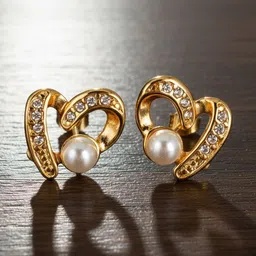 DIVASTRI Stainless Steel Gold-Plated Stones Studded & Pearls Beaded Korean Studs-image-14