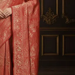 Anouk Rustic Ethnic Motifs Zari Silk Blend Heavy Work Banarasi Saree image 4