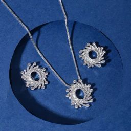 Voylla Silver Fireworks Halo Glitter Necklace & Earring Set-picture-10