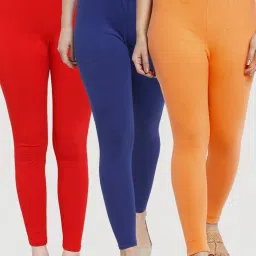 Gracit Red & Blue Mid Rise Leggings - Pack Of 3 image 1