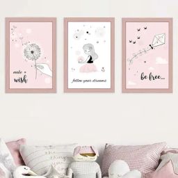 Art Street Pink Make A Wish Be Free Wall Art Prints - Set of 3-picture-10