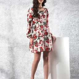 Crimsoune Club Red Floral Long Sleeves Dress image 5