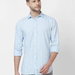 Giordano Natural Blue Cotton Slim Fit Checks Shirt-image-43
