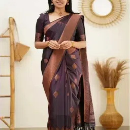 APNISHA Purple & Copper Brown Silk Woven Saree With Unstitched Blouse-picture-11