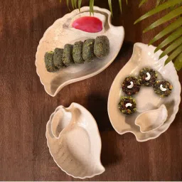 Unravel India White Ceramic Studio Serving Platter - Set of 3 image 1