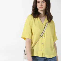 Only Yellow Cotton Regular Fit Shirt-image-88