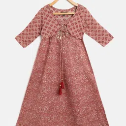 READIPRINT FASHIONS Kids Mauve Floral Print Full Sleeves Gown image 1